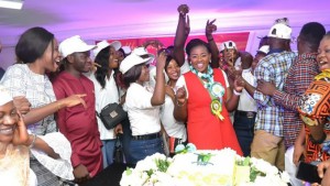 Funmilayo Adekojo Waheed in middle, sorrounded by beneficiaries of FAHF at Foundation's Valentine's Day party, held in Lagos