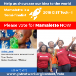MAMALETTE HAS BEEN SELECTED AS A SEMIFINALIST FOR THE GLOBAL GIST TECH-I COMPETITION 2018