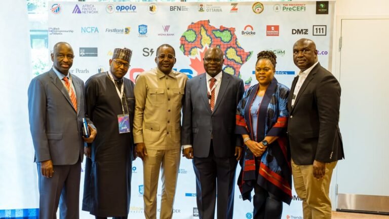Group photo of key speakers at CAFS 2025, featuring Ambassador A K Zanna, Abdulrahman Abba Terab, Deputy Chief of Staff Ibrahim Hassan Hadejia, Dr. Segun Aina, and FirstBank executives Rachel Adeshina and Chuma Ezirim