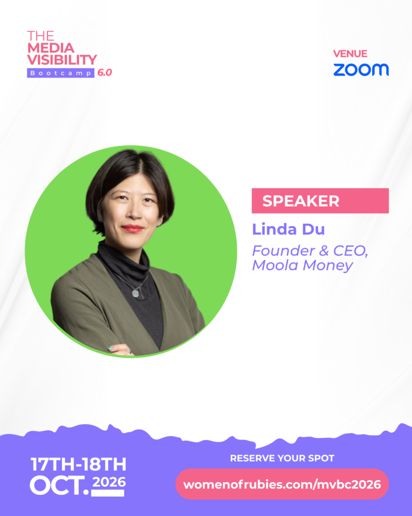 Linda Du, Moola Money Founder and Moonshot Radio host, featured speaker at Women of Rubies Media Visibility Bootcamp 6.0