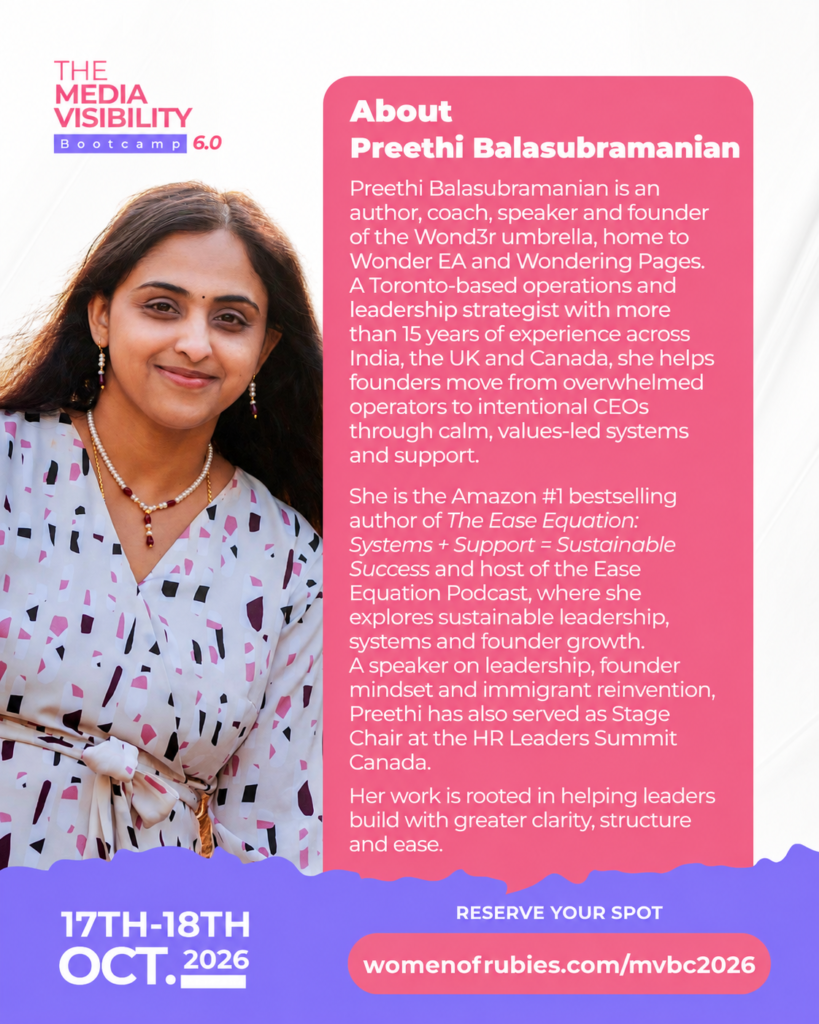Preethi Balasubramanian speaker at Media Visibility Bootcamp 6.0