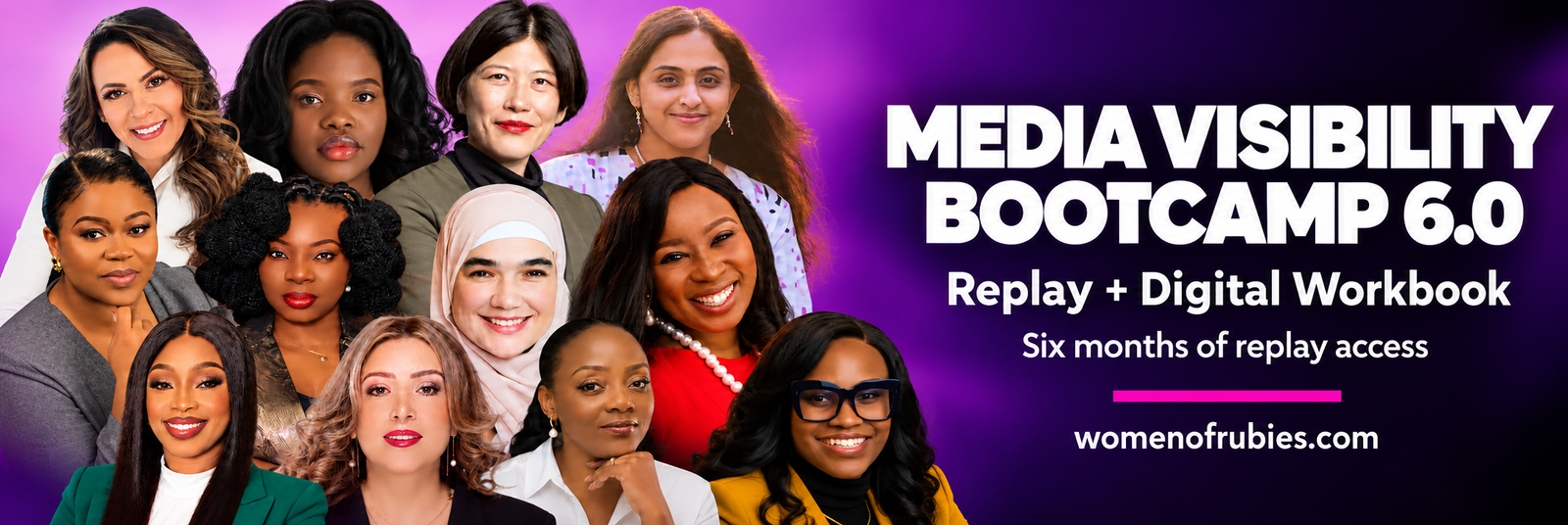 Media Visibility Bootcamp 6.0 speaker collage with an invitation to get replay on personal branding, leadership and business growth.
